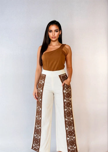 Boho Luxe Wide - Leg Crochet Panel Pants - Palazzo Couture Online