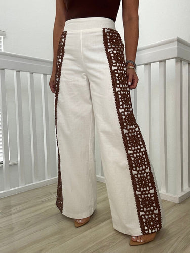 Boho Luxe Wide - Leg Crochet Panel Pants - Palazzo Couture Online