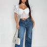 Bold Detail Button - Up Wide Leg Jeans - Palazzo Couture Online