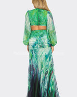 Bora Bora Chiffon Print Cut Out Maxi Dress (Green) - Palazzo Couture Online