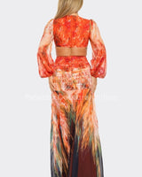 Bora Bora Chiffon Print Cut Out Maxi Dress (Orange) - Palazzo Couture Online
