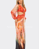 Bora Bora Chiffon Print Cut Out Maxi Dress (Orange) - Palazzo Couture Online