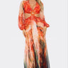 Bora Bora Chiffon Print Cut Out Maxi Dress (Orange) front view showing full-length maxi silhouette