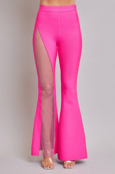Boreal Crystal Mesh Detail Pants Set (Hot Pink) - Palazzo Couture Online