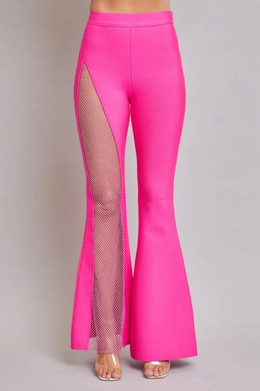 Boreal Crystal Mesh Detail Pants Set (Hot Pink) side view showing pants silhouette and fit