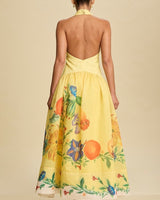 Botanical Bloom Halter Maxi Dress - Yellow - Palazzo Couture Online