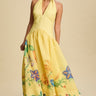 Botanical Bloom Halter Maxi Dress - Yellow - Palazzo Couture Online