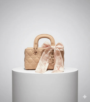 Bow Charm Quilted Mini Tote Bag with Detachable Scarf Accent - party clutch purse