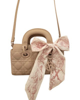 Bow Charm Quilted Mini Tote Bag with Detachable Scarf Accent - chic clutch by Palazzo Couture