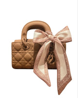 Bow Charm Quilted Mini Tote Bag with Detachable Scarf Accent - chic clutch by Palazzo Couture