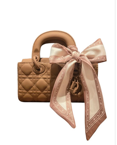 Bow Charm Quilted Mini Tote Bag with Detachable Scarf Accent - chic clutch by Palazzo Couture