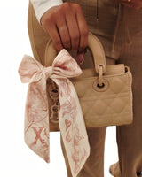 Bow Charm Quilted Mini Tote Bag with Detachable Scarf Accent - women's evening clutch