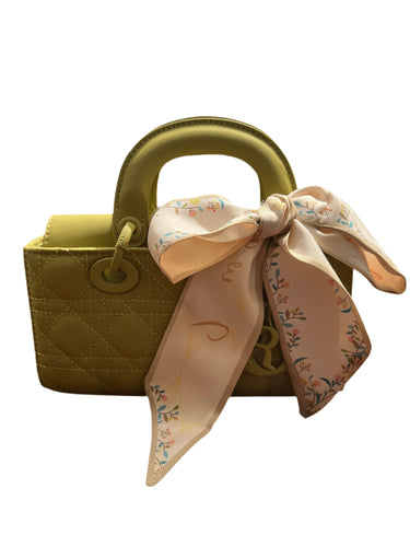 Bow Charm Quilted Mini Tote Bag with Detachable Scarf Accent - women's evening clutch