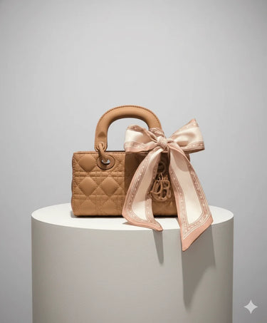 Bow Charm Quilted Mini Tote Bag with Detachable Scarf Accent - fashion bag for women