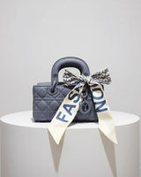 Bow Charm Quilted Mini Tote Bag with Detachable Scarf Accent - women's handbag