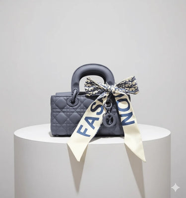 Bow Charm Quilted Mini Tote Bag with Detachable Scarf Accent - women's handbag