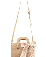 Bow Charm Quilted Mini Tote Bag with Detachable Scarf Accent - stylish purse for going out