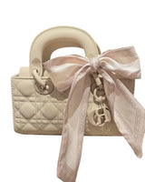 Bow Charm Quilted Mini Tote Bag with Detachable Scarf Accent - stylish purse for going out