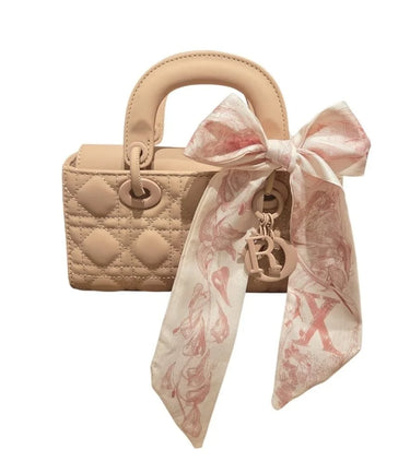 Bow Charm Quilted Mini Tote Bag with Detachable Scarf Accent - must-have women's purse