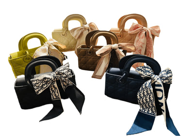 Bow Charm Quilted Mini Tote Bag with Detachable Scarf Accent - elegant women's bag