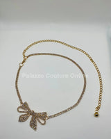 Bow Rhinestone Chain Belt (Gold) - Palazzo Couture Online