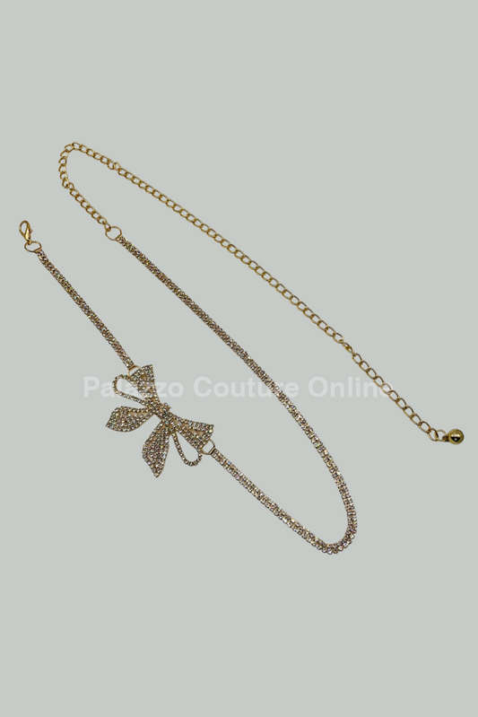 Bow Rhinestone Chain Belt (Gold) One Size / Gold
