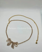 Bow Rhinestone Chain Belt (Gold) - women's statement waist belt accessory