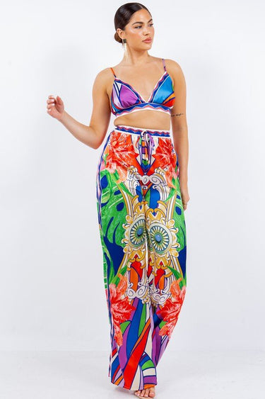 Bra top and Wide leg pants set (Multi) - Palazzo Couture Online