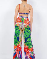 Bra top and Wide leg pants set (Multi) showing coordinated top and pants construction