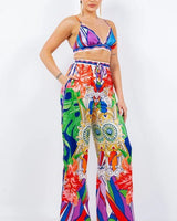 Bra top and Wide leg pants set (Multi) side view showing pants silhouette and fit