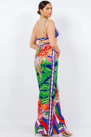 Elegant Multi wide leg two piece pant set styled for going out