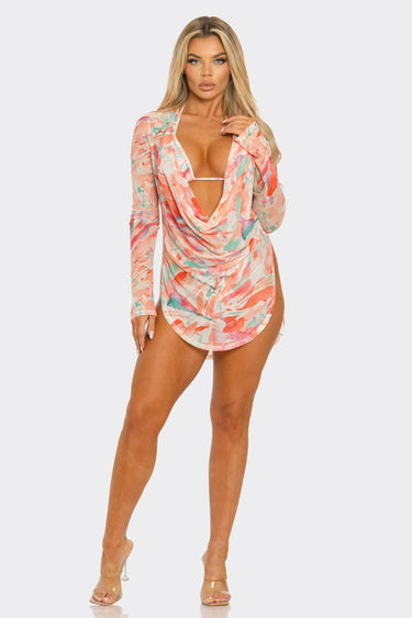 Breezy Waves 3 - Piece Bikini Set (Coral) - Palazzo Couture Online