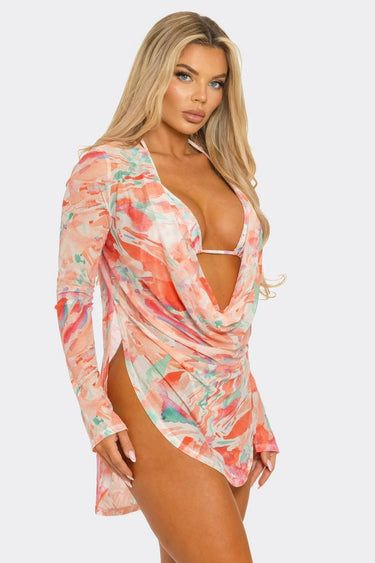 Breezy Waves 3-Piece Bikini Set
(Coral) - women's swimwear for beach and pool