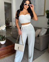 Breezy Weekend Pant Set (Light Blue) front view showing complete two piece pant set