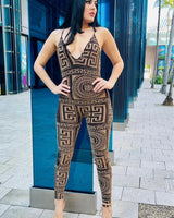 Bronze Royalty Bronze Jumpsuit with Sheer Velvet Detail for women - stylish jumpsuit by Palazzo Couture