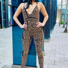 Bronze Royalty Bronze Jumpsuit with Sheer Velvet Detail for women - stylish jumpsuit by Palazzo Couture
