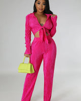 Women's Fuchsia pant set matching style back view
