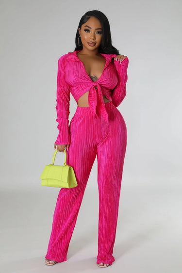 Women's Fuchsia pant set matching style back view
