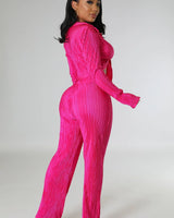 Brunch Babe Pant Set (Fuchsia) side view showing pants silhouette and fit