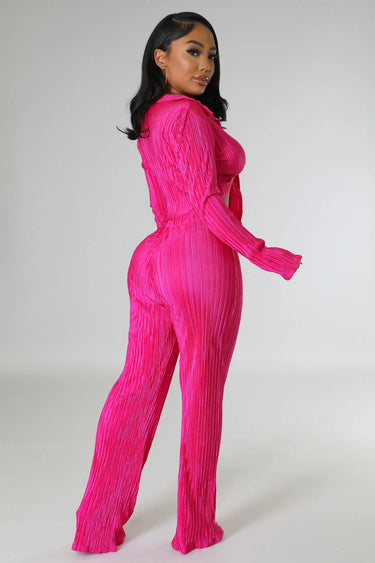 Brunch Babe Pant Set (Fuchsia) side view showing pants silhouette and fit
