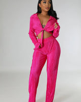 Brunch Babe Pant Set (Fuchsia) close up of matching top design and fabric detail