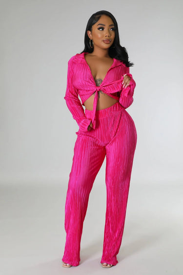 Brunch Babe Pant Set (Fuchsia) close up of matching top design and fabric detail