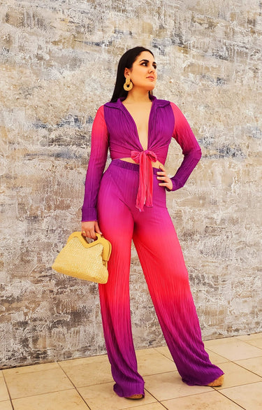Brunch Babe Pant Set (Magenta Combo) - Palazzo Couture Online