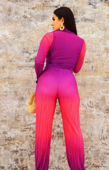 Women's Magenta Combo pant set matching style back view