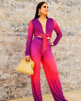 Brunch Babe Pant Set (Magenta Combo) showing coordinated top and pants construction