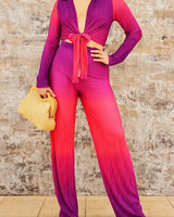 Brunch Babe Pant Set (Magenta Combo) front view showing complete two piece pant set
