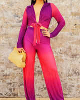 Brunch Babe Pant Set (Magenta Combo) close up of matching top design and fabric detail