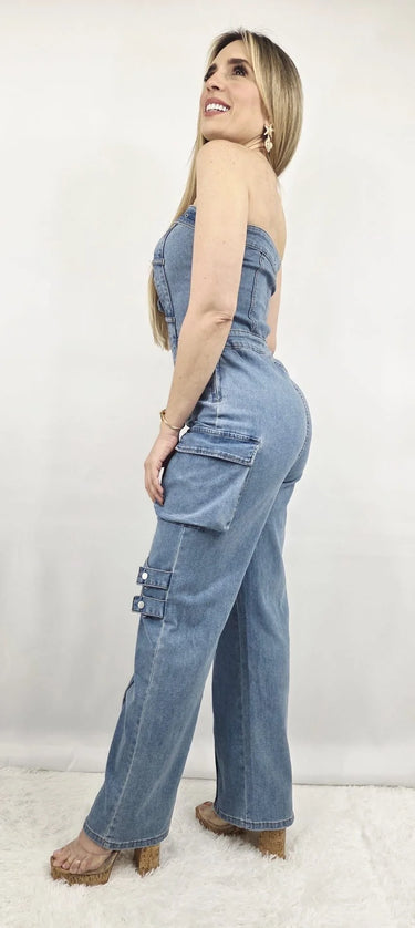Buckle Up Strapless Jumpsuit - elegant jumpsuit for parties and events
