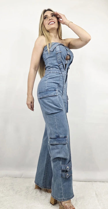 Buckle Up Strapless Jumpsuit - women's one-piece outfit for going out