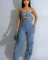 Buckle Up Strapless Jumpsuit - trendy women's jumpsuit
